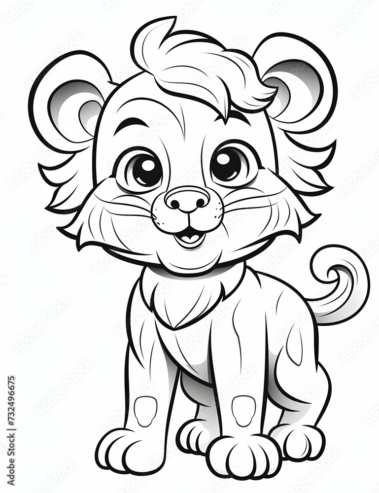 Illustration of a cartoon lion cub sketch on a white background Illustration of a cartoon lion cub sketch on a white background