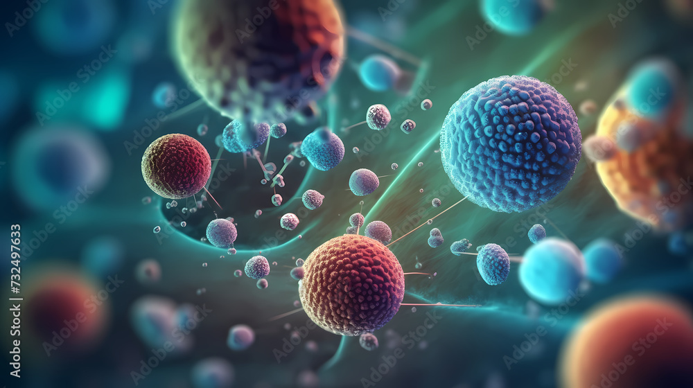 Various shapes of bacteria, probiotics on light background, macro shot of different types of bacteria Various shapes of bacteria, probiotics on light background, macro shot of different types of bacteria