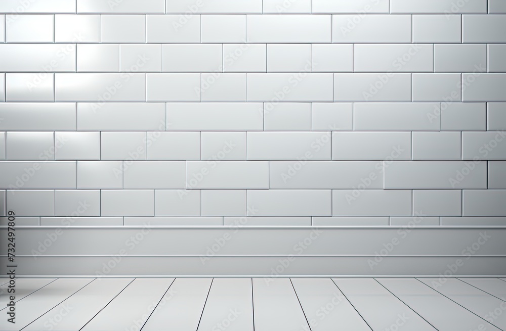 White brick backdrop wall with white floor. Created with Ai