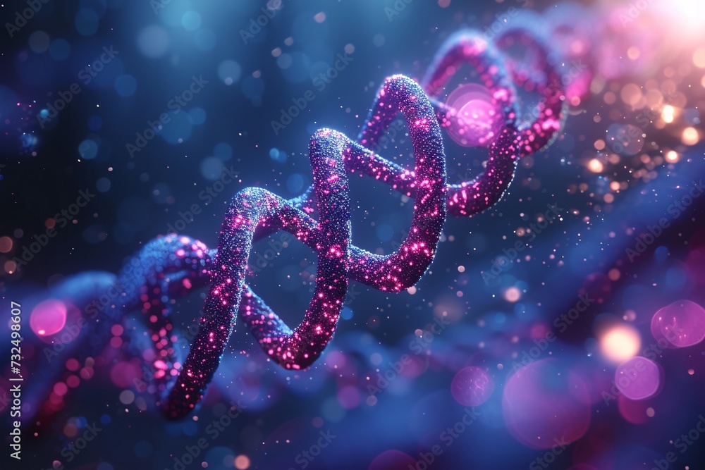 Purple DNA Chain: A Glowing, Glittery Genetic Masterpiece Generative AI Purple DNA Chain: A Glowing, Glittery Genetic Masterpiece Generative AI