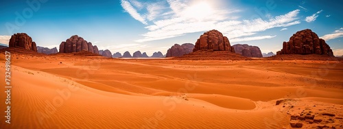 Dry desert landscape. Hot lifeless sand, Generative AI.
