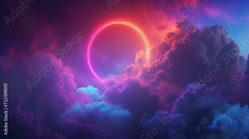 Surreal Neon Circle Over Cloudy Horizon 