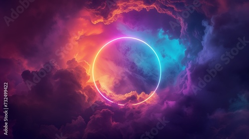 Surreal Neon Circle Over Cloudy Horizon 