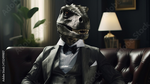 Stampa su tela A surreal dinosaur dressed as a businessman