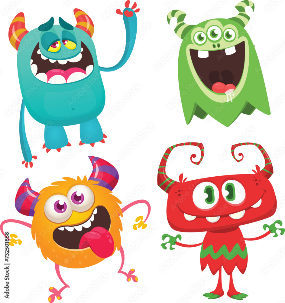 Cute cartoon Monsters. Set of cartoon monsters: goblin, ghost, troll, monster, yeti and alien . Halloween design. Vector illustration isolated Cute cartoon Monsters. Set of cartoon monsters: goblin, ghost, troll, monster, yeti and alien . Halloween design. Vector illustration isolated