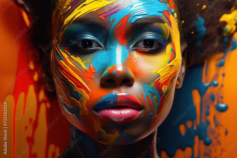 Fototapeta premium Fashion portrait of beautiful african american woman with creative make up, Ai Generated