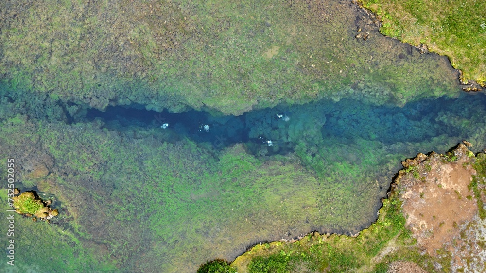 Aerial view of Thingvellir National Park in Iceland with a tranquil river