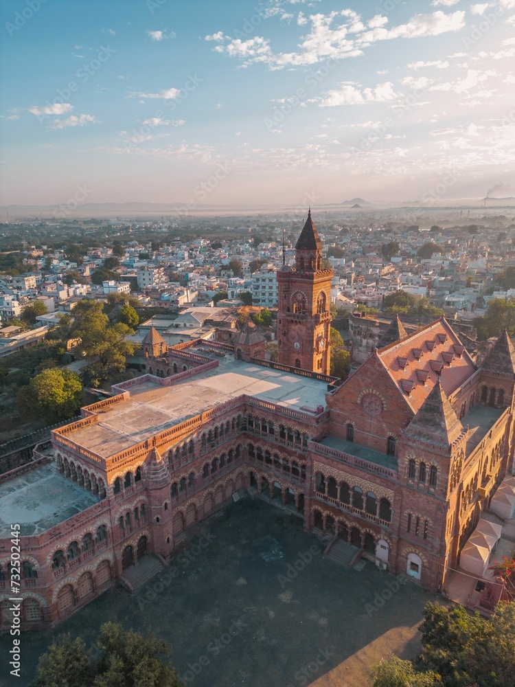 Drone view of the Prag Mahal in the morning in New Bhuj, India