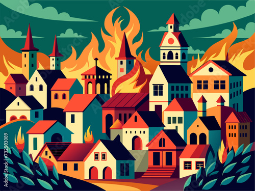fire burning town