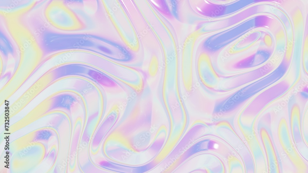 3d Holographic liquid flowing y2k dreamy waves abstract video animation. Smooth soft colors aura gradient background. 