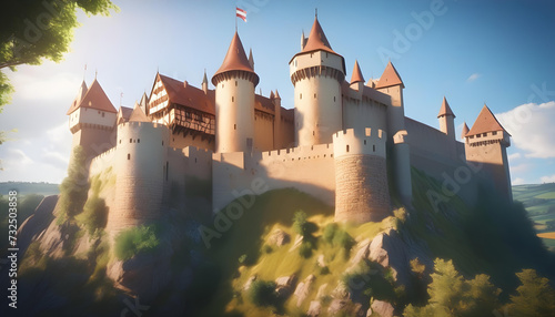 Medieval Castle, Fortification, Architecture, Historical, Ancient, Fortress, Stronghold, Stone, Tower, Ramparts, Europe, History, Heritage, Medieval Era, Kingdom, AI Generated
