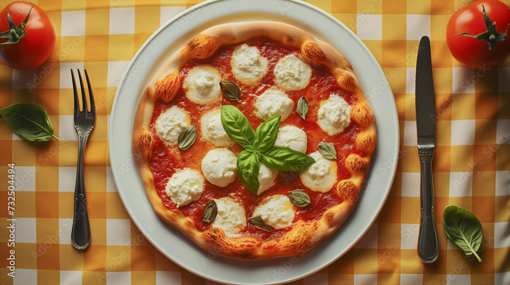 A typical Italian pizza with high crust and fresh ingredients. A typical Italian pizza with high crust and fresh ingredients.