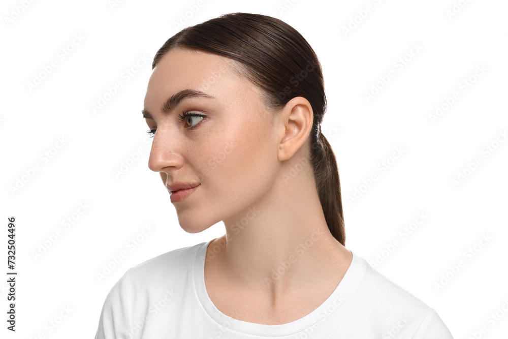 Portrait of beautiful woman on white background Portrait of beautiful woman on white background