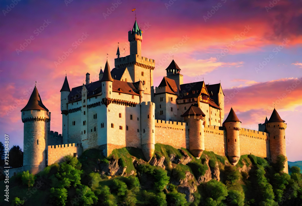 Medieval Castle, Fortification, Architecture, Historical, Ancient, Fortress, Stronghold, Stone, Tower, Ramparts, History, Heritage, Medieval Era, Kingdom, AI Generated