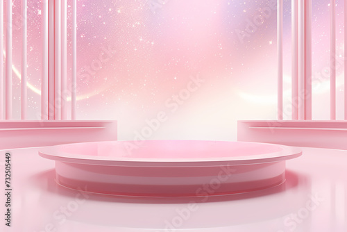 Pink podium 3d illustration background , mock up display with sparkle and glitter for beauty products or holiday event. 