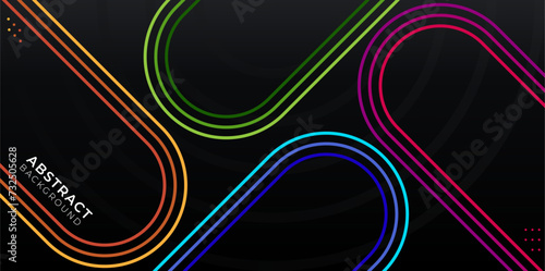 Retro line style and neon colors on black dark background. Abstract Retro Sci-Fi Neon.  Modern art  background template lines vector design.