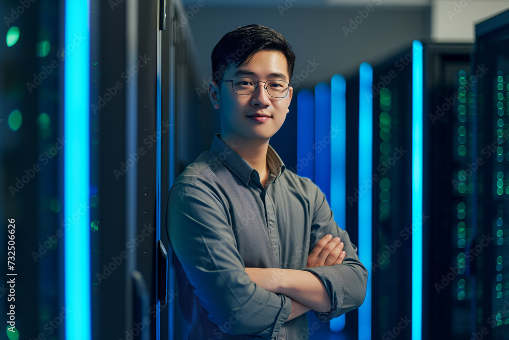 Fototapeta premium Asian IT Professional in Data Center
