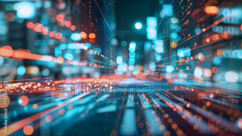 Dynamic Finance Flow, Double Exposure of Data and Technology background. Neural network generated image. Not based on any actual scene or pattern.