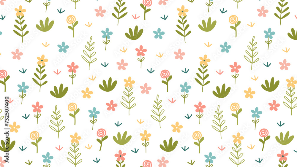 Vibrant Array of Stylized Flowers and Plants on a Seamless Background Pattern