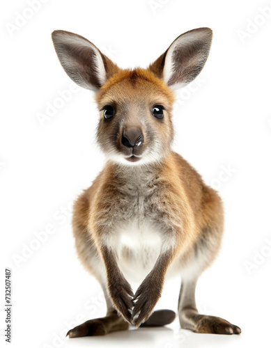 baby Känguru stehend isoliert auf weißen Hintergrund, Freisteller © oxie99