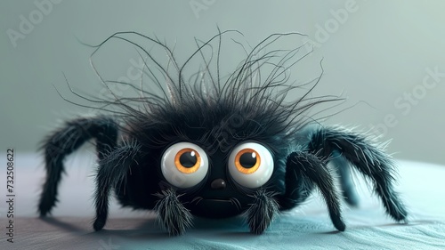 an artificial intelligence portrait of a funny, cute, big-eyed, shaggy spider
