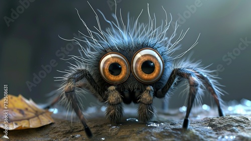an artificial intelligence portrait of a funny, cute, big-eyed, shaggy spider