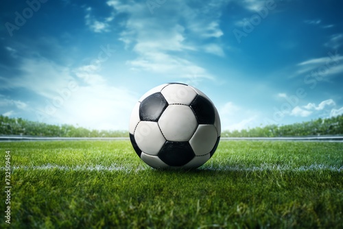 football ball. A soccer ball by the goal on the field. Green grass, sporting ambiance