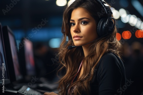 In this portrayal of dedication, a diligent female call center agent remains focused on delivering unparalleled service to customers with unwavering dedication