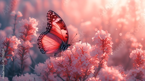 Pink Petals and Purple Passion: A Stunning Butterfly in Bloom Generative AI photo