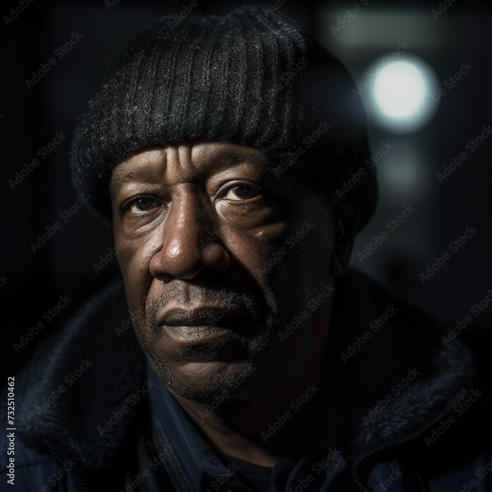 AI generated illustration of a portrait of a confident African American man wearing a hat and jacket AI generated illustration of a portrait of a confident African American man wearing a hat and jacket