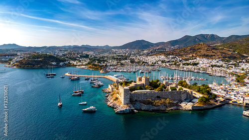 Fototapeta Naklejka Na Ścianę i Meble -  Aerial view of Bodrum in Mugla Province, Turkey
