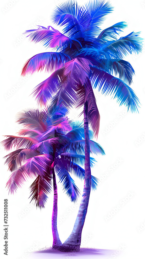 blue and purple coconut tree vector on white background