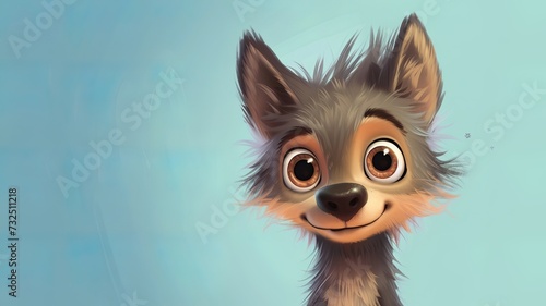 AI portrait of a funny, cute, big-eyed, shaggy wolf