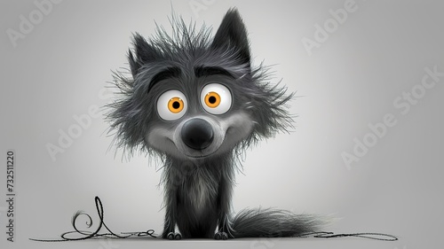 AI portrait of a funny  cute  big-eyed  shaggy wolf