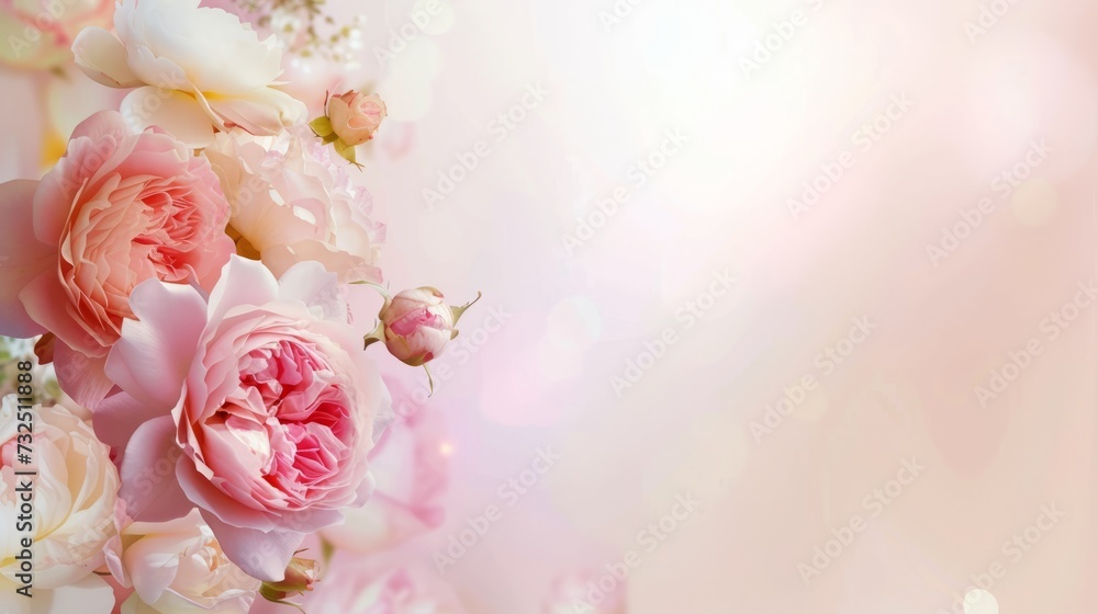 flowers with copy space on pink background, wedding background