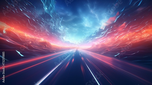 An abstract representation of a bicycle race in a cosmic setting, with trails of light tracing the path of the futuristic racers.