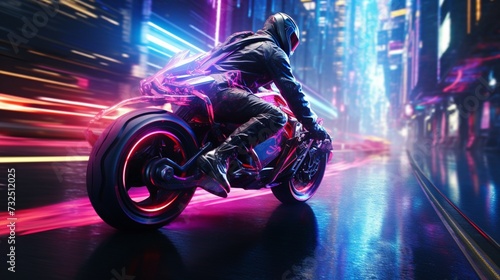 In a futuristic cyberpunk cityscape, a high-performance racing bicycle zips through the neon-lit streets, mastering every twist and turn.