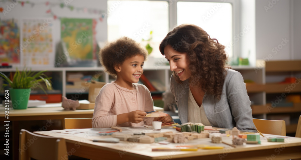 Young school teacher helping her happy elementary students who are writing in notebooks. Little children learning new things in class. Young school teacher helping her happy elementary students who are writing in notebooks. Little children learning new things in class.