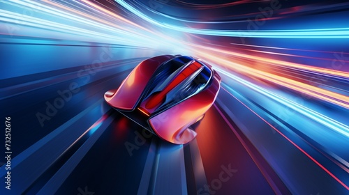 The blur of colors as a futuristic bicycle speeds through a virtual racing circuit, creating a sense of dynamic energy.