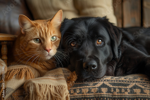 dark muzzle labrador dog and cat Scottish

