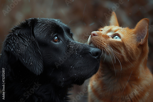 dark muzzle labrador dog and cat Scottish

