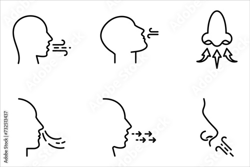 Breathing icon set. Breath difficulties sign. Respiration problems symbol. vector illustration on white background
