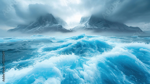Rugged Waves Meet Alpine Peaks in a Winter Seascape under a Cloudy Sky