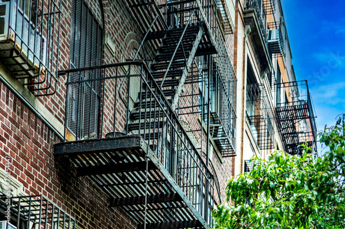 Emergency staircase typical of the orthodox Jewish neighborhood of Williamsburg, in Brooklyn where there is a large Jewish community in New York City (USA).