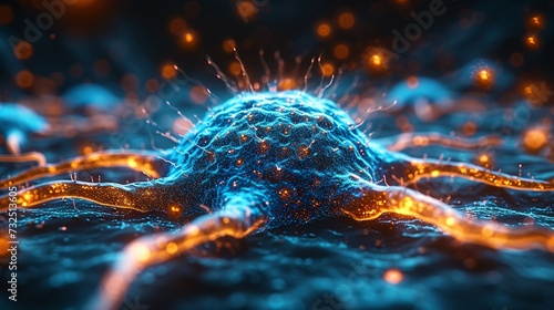 Glowing Blue Molecule: A Neon-Lit Cellular Structure Generative AI photo