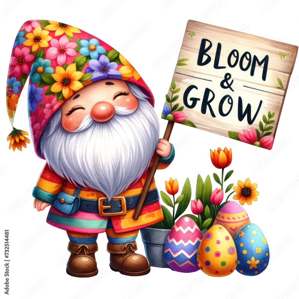 Obraz premium Easter Gnomes Colorful Easter Sublimation, Watercolor Gnomes Bunny Happy Easter Party