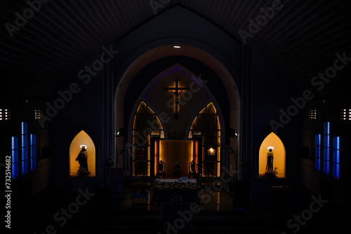 Inside Catholic Curch In Long Exposure