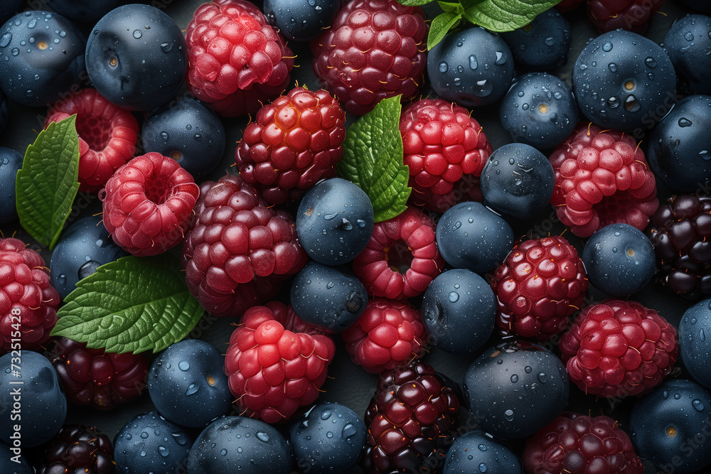 Mixed berries. Background image. Created with Generative AI technology Mixed berries. Background image. Created with Generative AI technology