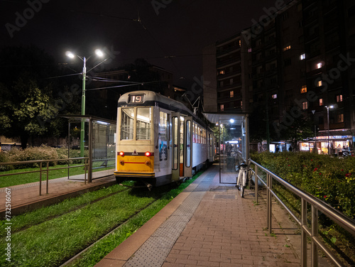 Tram in the city Milano by night