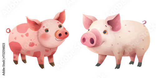 chubby pig watercolor vector illustration